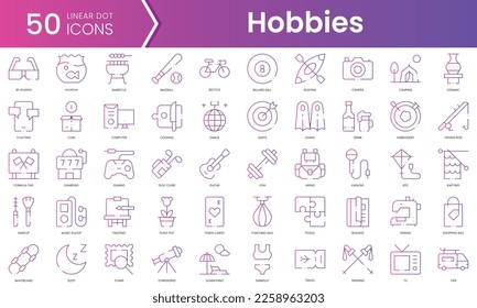 Set von Hobbys Freetime Icons. Gradient Stil Symbol-Paket. Vektorgrafik