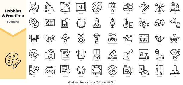 Set of hobbies and freetime Icons. Simple line art style icons pack. Vector illustration