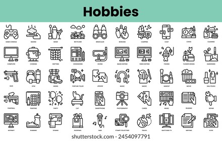 Set of hobbies icons. Linear style icon bundle. Vector Illustration