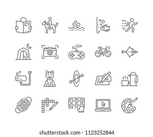 Set of Hobbies outline icons isolated on white background. Editable Stroke. 64x64 Pixel Perfect.