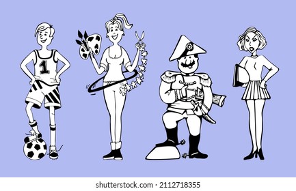 Set hobbies and professions_football-creativity-strict boss-leader-napoleon
