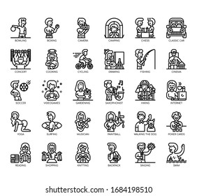 Set of hobbies thin line and pixel perfect icons for any web and app project. 