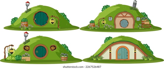 Set of hobbit house illustration svg