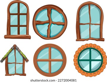 Set of hobbit house window element decoration illustration svg