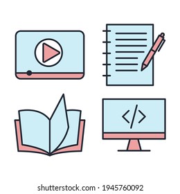 Set of hobby icon. Hobbies for children or people at home and outdoors. Sports, reading, drawing, music and singing, photo and video symbol template for graphic and web design collection logo vector