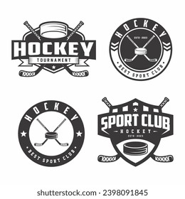 
Set of Hockey club logo badge emblems, Hockey tournament, Hockey vector icons on white background