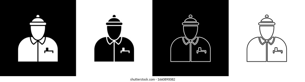 Set Hockey coach icon isolated on black and white background.  Vector Illustration