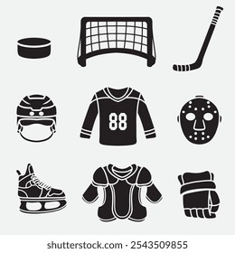 set of hockey element good for icons, symbol, silhouette design, etc