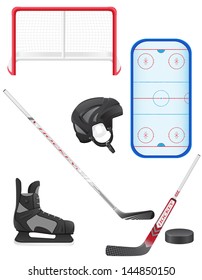 set of hockey equipment vector illustration isolated on white background