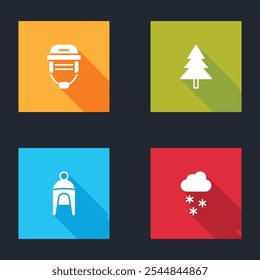 Set Hockey helmet, Christmas tree, Winter hat and Cloud with snow icon. Vector