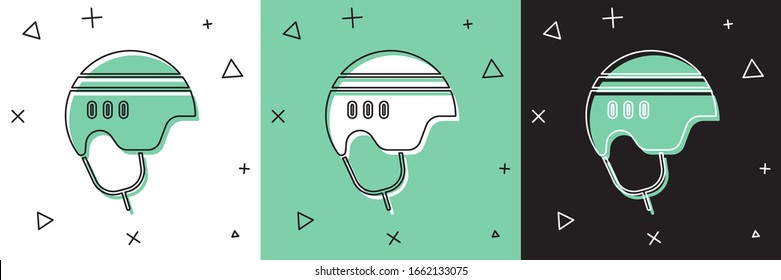 Set Hockey helmet icon isolated on white and green, black background.  Vector Illustration