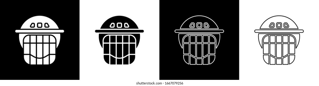 Set Hockey helmet icon isolated on black and white background.  Vector Illustration