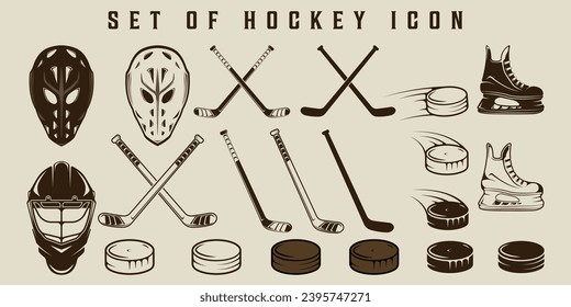 set of hockey ice icon vector vintage illustration template graphic design. bundle collection of various winter sport equipment or tool for sign or symbol