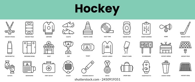Set of hockey icons. Linear style icon bundle. Vector Illustration