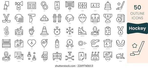 Set of hockey icons. Thin linear style icons Pack. Vector Illustration