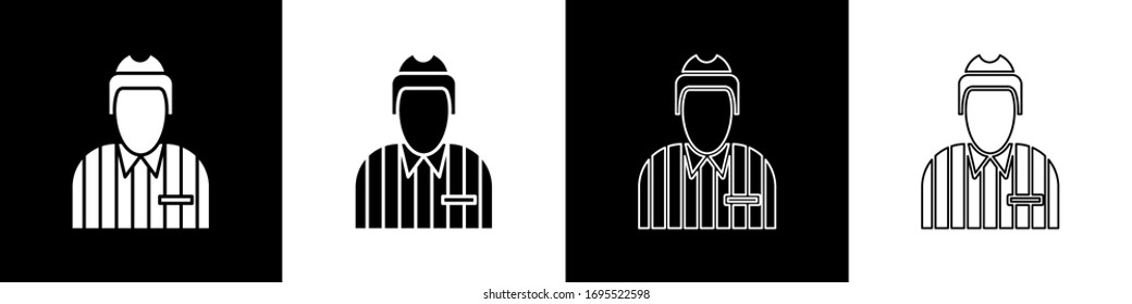 Set Hockey judge, referee, arbiter icon isolated on black and white background.  Vector Illustration