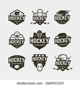 set of hockey logos. sport emblems, badges, design elements, logotype templates. vector illustration