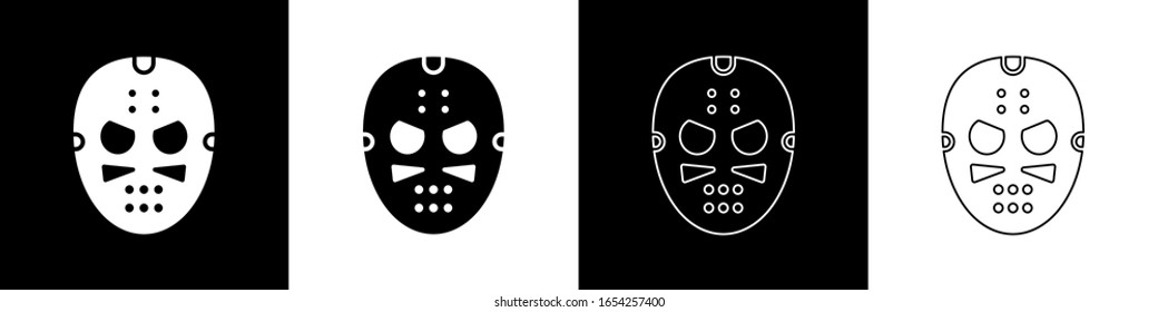 Set Hockey mask icon isolated on black and white background.  Vector Illustration