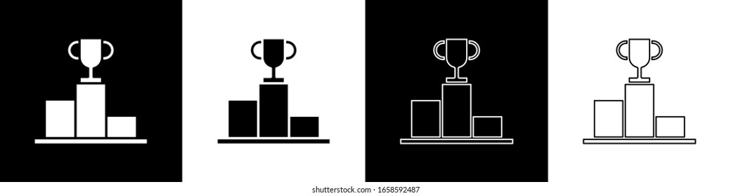 Set Hockey over sports winner podium icon isolated on black and white background.  Vector Illustration