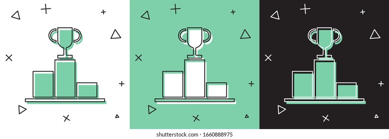 Set Hockey over sports winner podium icon isolated on white and green, black background.  Vector Illustration