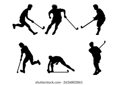 Set of hockey player silhouette vector illustration