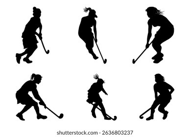 Set of hockey player silhouette vector illustration