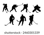 set of hockey players silhouettes - vector illustration	