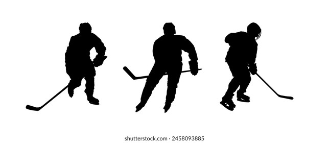 set of hockey players silhouettes - vector illustration	