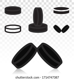 set of - Hockey puck vector flat icon for apps and websites on a transparent background