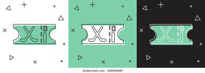Set Hockey sports ticket icon isolated on white and green, black background.  Vector Illustration