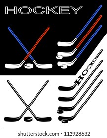 Set of hockey sticks on black and white backgrounds.