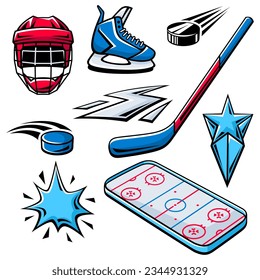 Set of hockey symbols. Sport club illustration. Healthy lifestyle image.