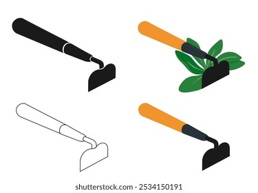 Set of hoe. Gardening tool. Weeding lawn concept