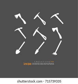 set of hoe,axe ,garden shovel and fork  icon.vector illustration.  