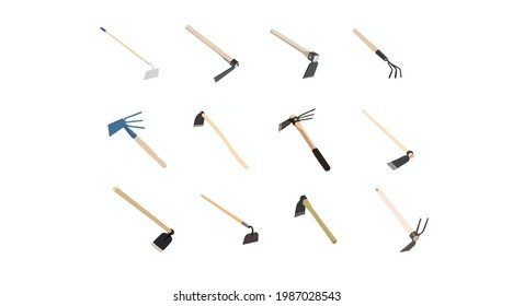 Set of Hoes. Vector Isolated Set of illustration sof different hoes