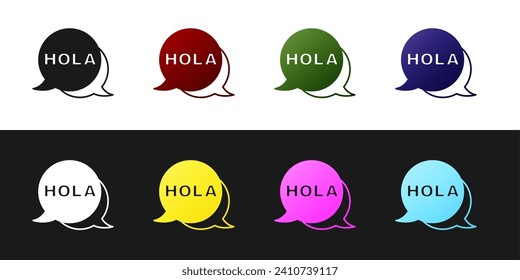 Set Hola icon isolated on black and white background.  Vector