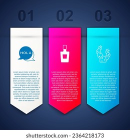 Set Hola, Tequila bottle and Cactus. Business infographic template. Vector