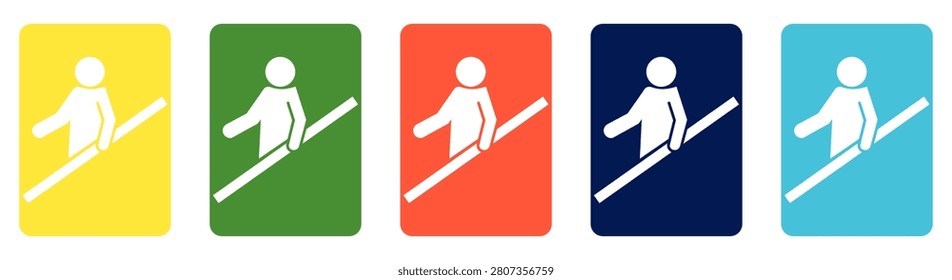 Set of hold hand rail escalator sign.