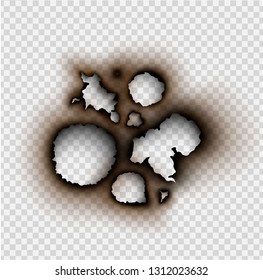 set Hole torn in ripped paper with burnt and flame on transparent background