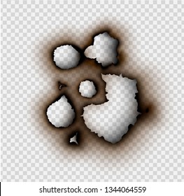 set Hole torn in ripped paper with burnt and flame on transparent background