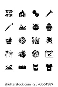 set of holi festival icons