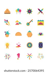 set of holi festival icons