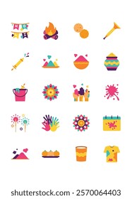 set of holi festival icons