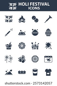 set of holi festival icons