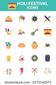 set of holi festival icons