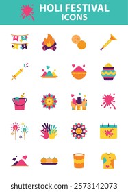 set of holi festival icons