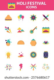 set of holi festival icons