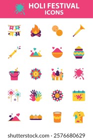 set of holi festival icons