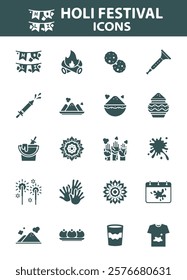 set of holi festival icons