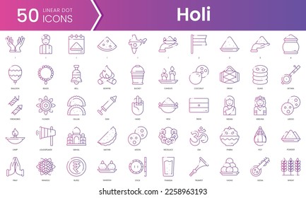 Set von Holi-Symbolen. Gradient Stil Symbol-Paket. Vektorgrafik